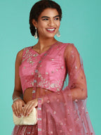 House of Panchhi Rose Gold Net Sequinse Work Lehenga & Blouse, Dupatta | Grocsy