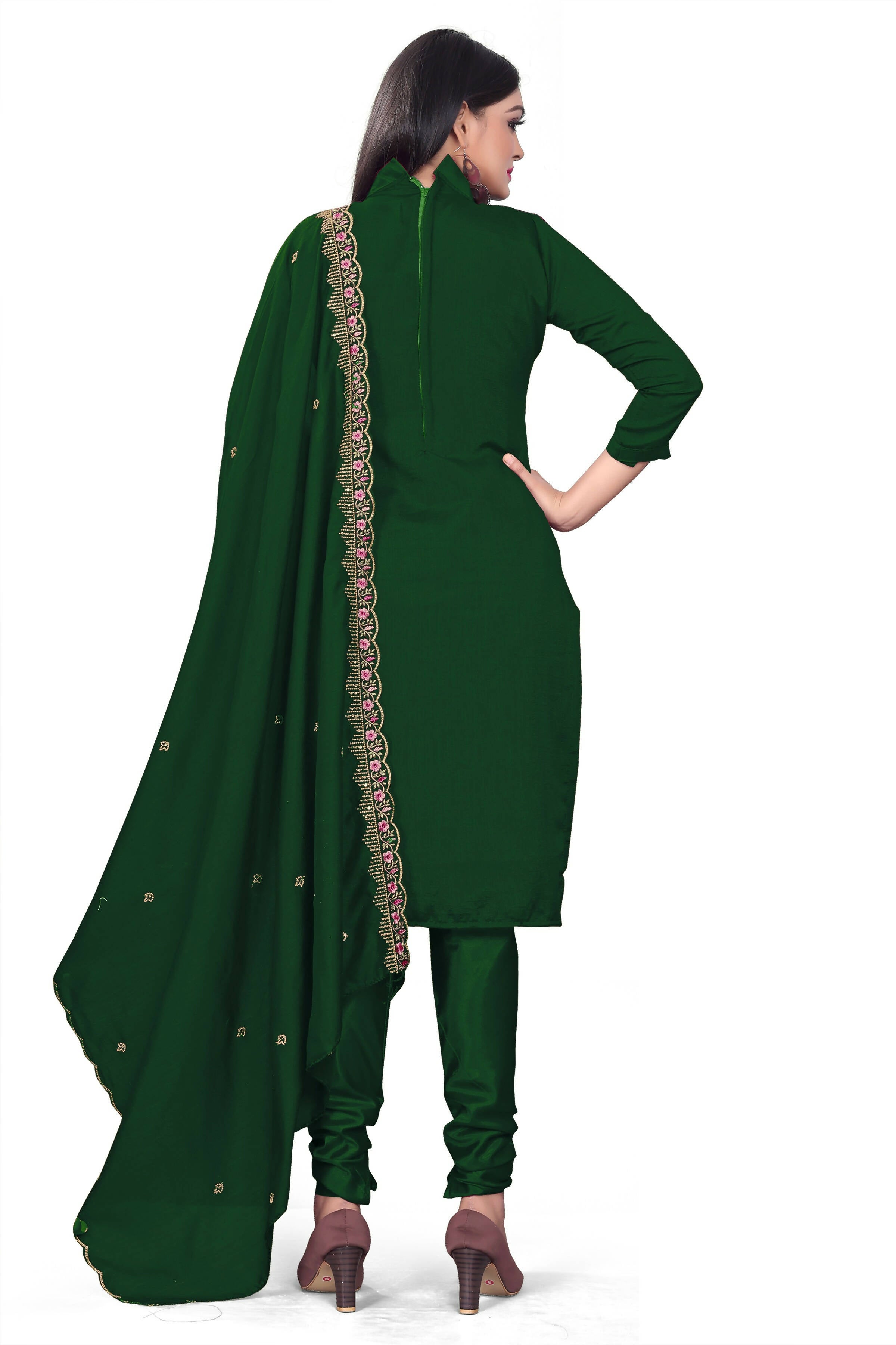 Green Silk Embroidered with Sequins work Unstitched Dress Material - Tanvi | Grocsy