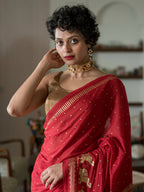 Suta Red Polka Dots Cotton Blend Saree | Grocsy