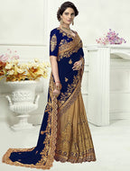 Panash Trends Women's Blue Silk Heavy Embroidery Saree | Grocsy