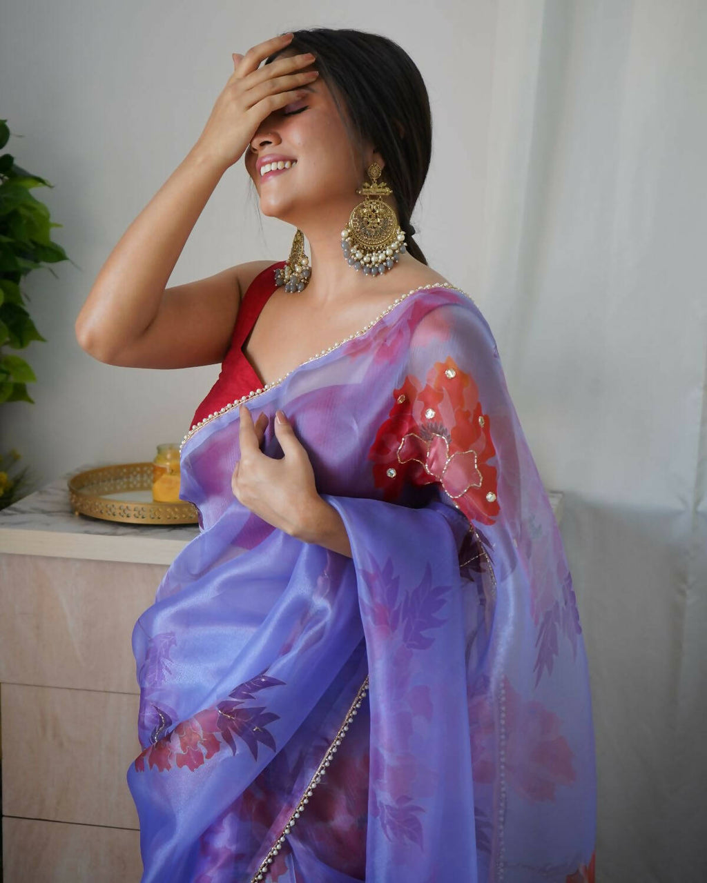 Vamsee Blue Organza Saree | Grocsy