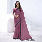 Dark Mauve Crush Pure Silk Sequence With Hand Work Saree With Unstitched Blouse - Norita Swaraa | Grocsy