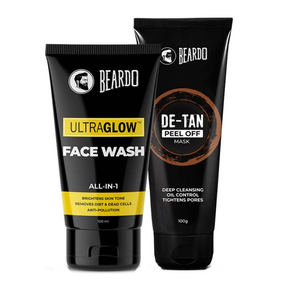 Beardo Ultraglow Face Wash & De-Tan Peel Off Mask Combo | Grocsy