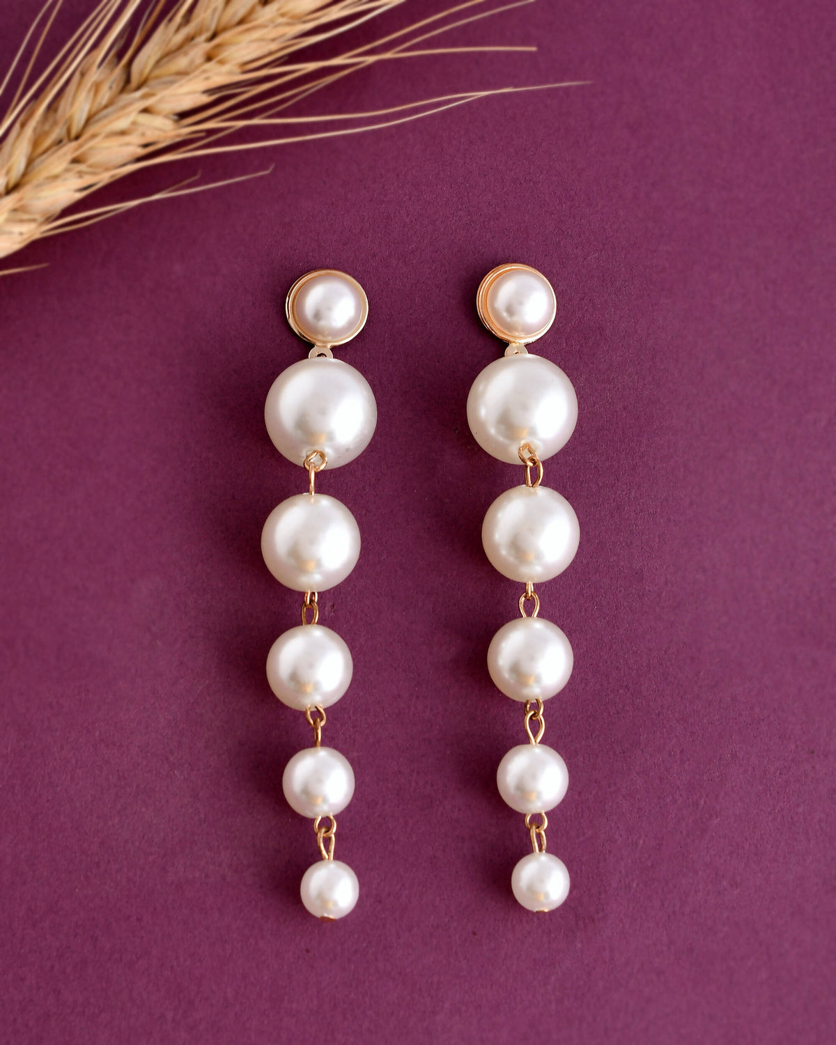 VOJ Women Gold Tone Pearl Stainless Steel Drops & Danglers Earrings