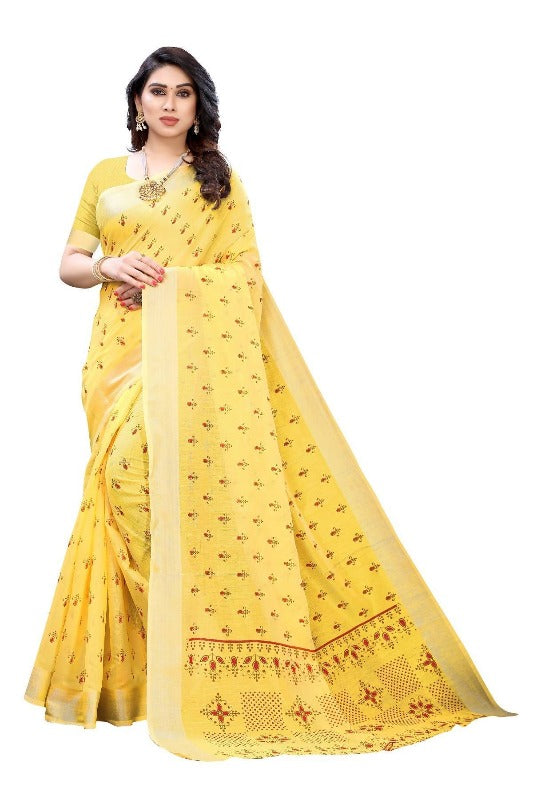 Vamika Yellow Chanderi Designer Saree (DIYA YELLOW) | Grocsy