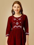 Jyoti Fashion Women's Maroon Viscose Rayon Embroidered Casual Top | Grocsy
