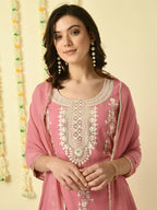 Myshka Women's Pink Georgette Kurta & Skirt With Dupatta Party Sets | Grocsy