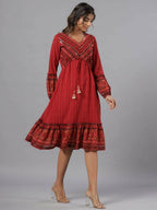 Juniper Women Rust Georgette Printed Midi Dress | Grocsy