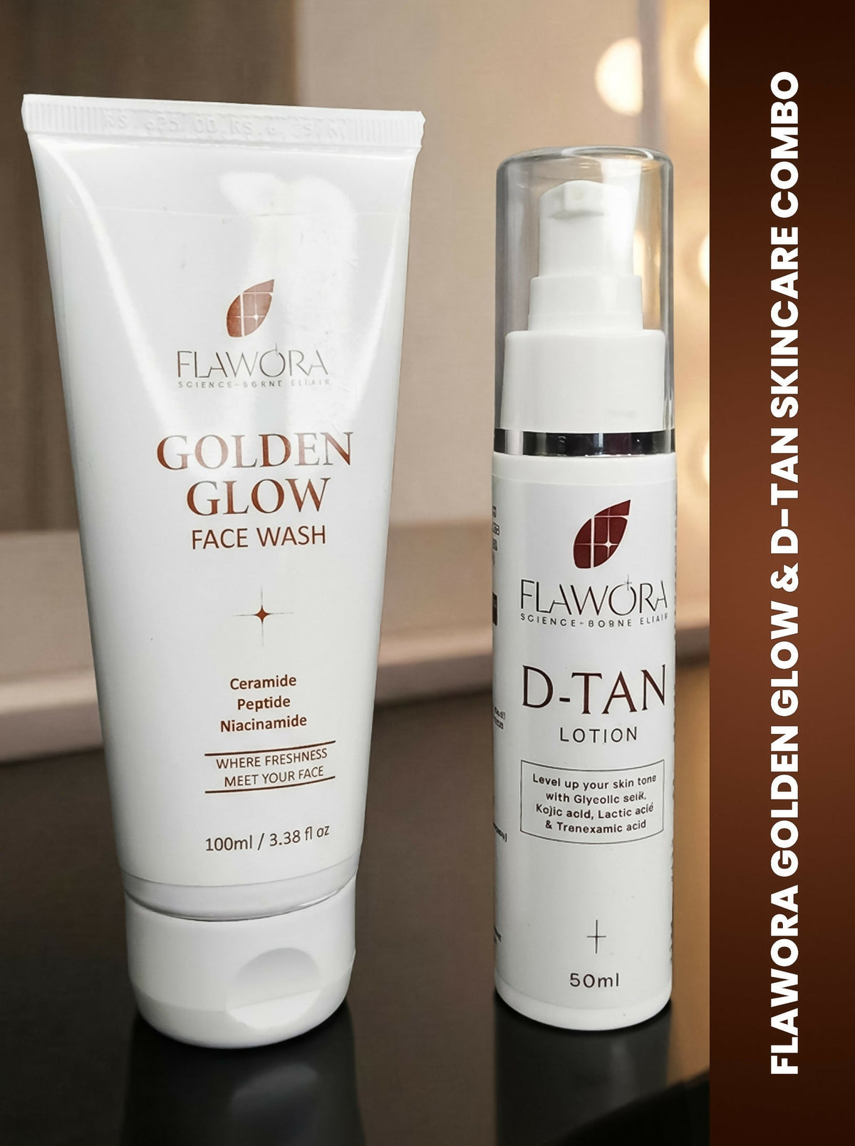Flawora Set of Golden Glow Face Wash and D-Tan Lotion | Grocsy