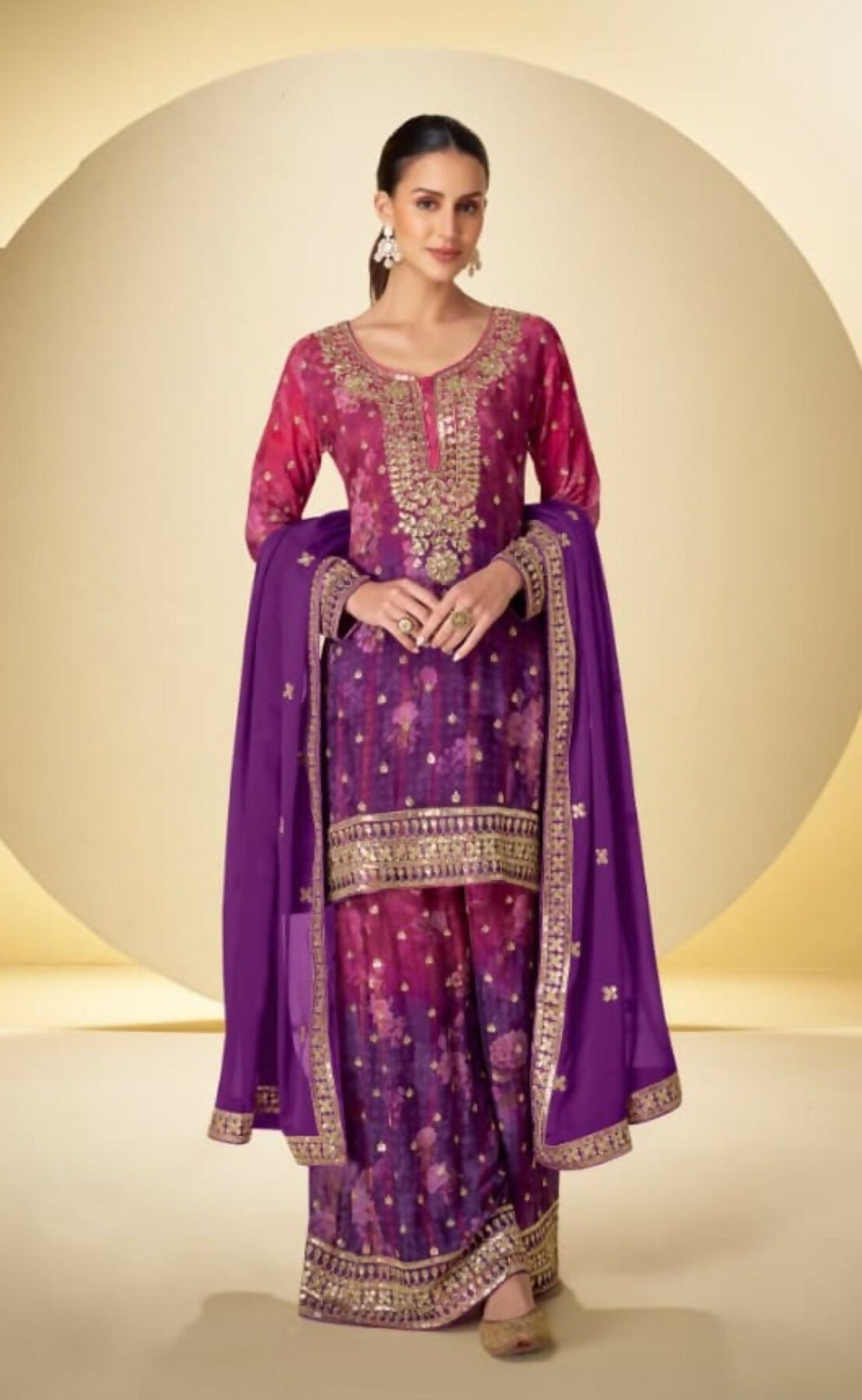 Anaita Purple Chinon Silk Readymade Suit with Sequence Work | Grocsy