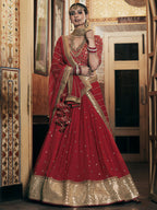 Wedding Designer Sequene Zari Resham Embroidery Red Georgette Lahengha Choli - Anbazaar | Grocsy