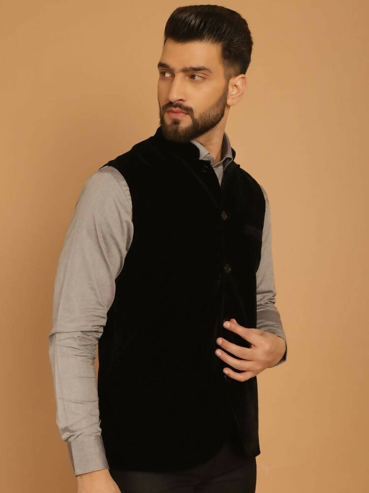 Even Apparels Nehru Jacket With Welt Pockets - Black | Grocsy