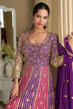 Anaita Purple Georgette Readymade Anarkali Suit with Embroidery Zarkan Work | Grocsy