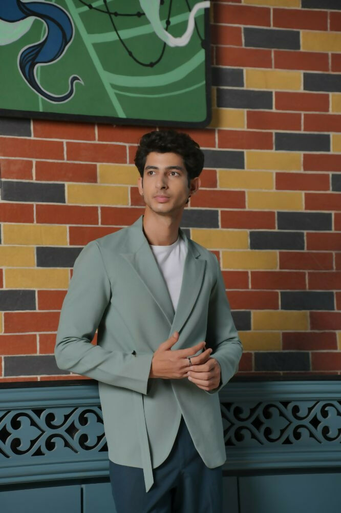 Soft Gray Asymmetric Blazer Set by Hilo Design | Grocsy