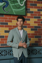 Soft Gray Asymmetric Blazer Set by Hilo Design | Grocsy