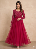 Teeya Creation Women's Pink Bandhani Print Anarkali Gown | Grocsy