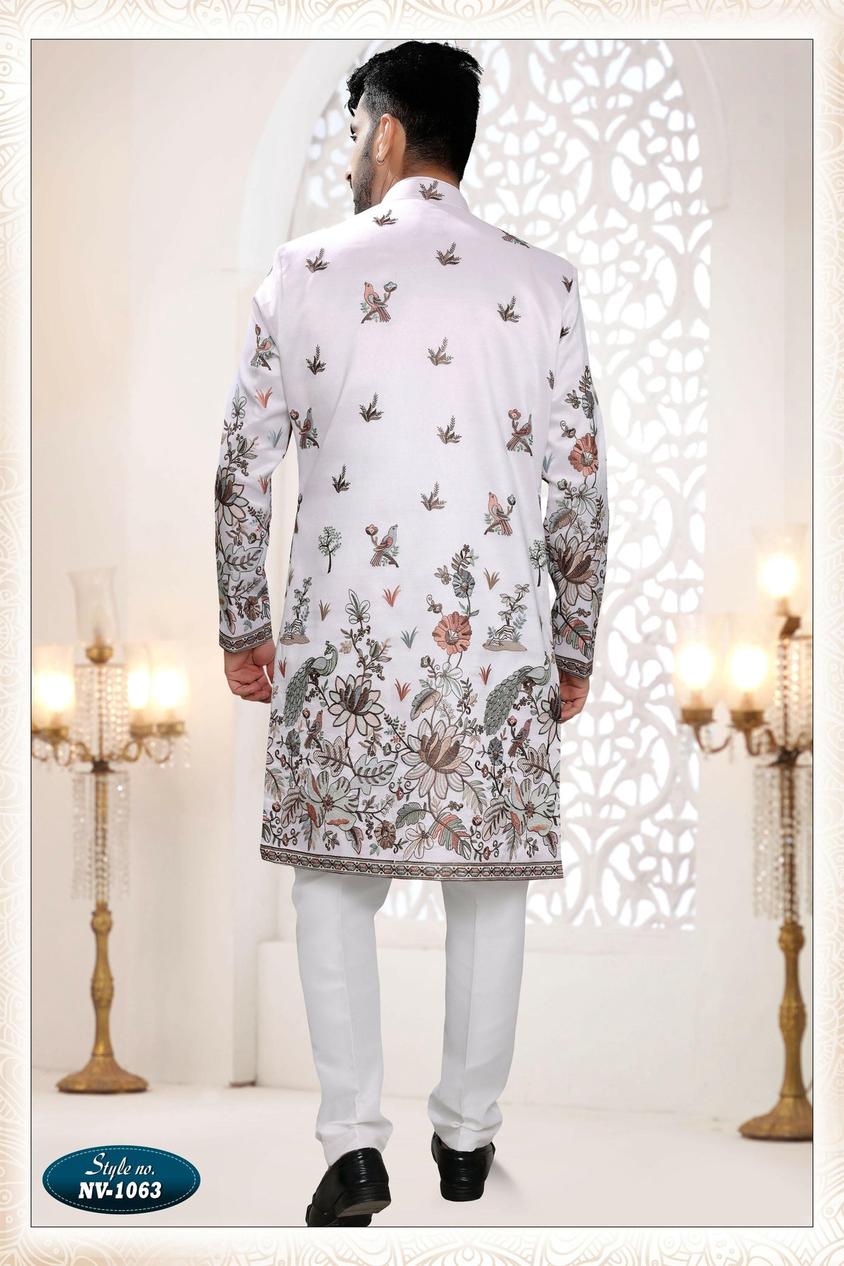 Joban Fashion Men's White Straight Silk Thread And Sequence Embroidery All Over 3 Pc Kurta Set | Grocsy