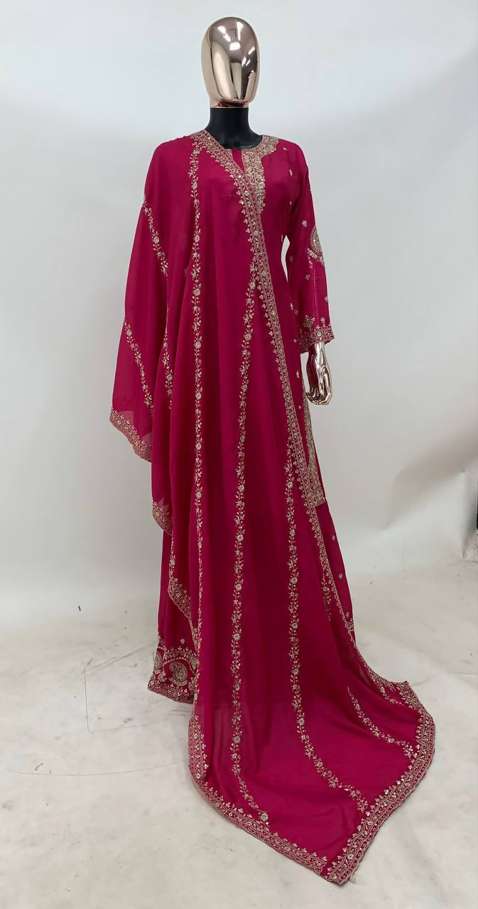 Lorenvalley Fashion Pink Chinon Embroidery With Sequince Work Salwar Kameez Stitched | Grocsy