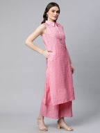 Ahalyaa Women Light Pink Colour Pure Cotton Printed Kurta Palazzo Set | Grocsy