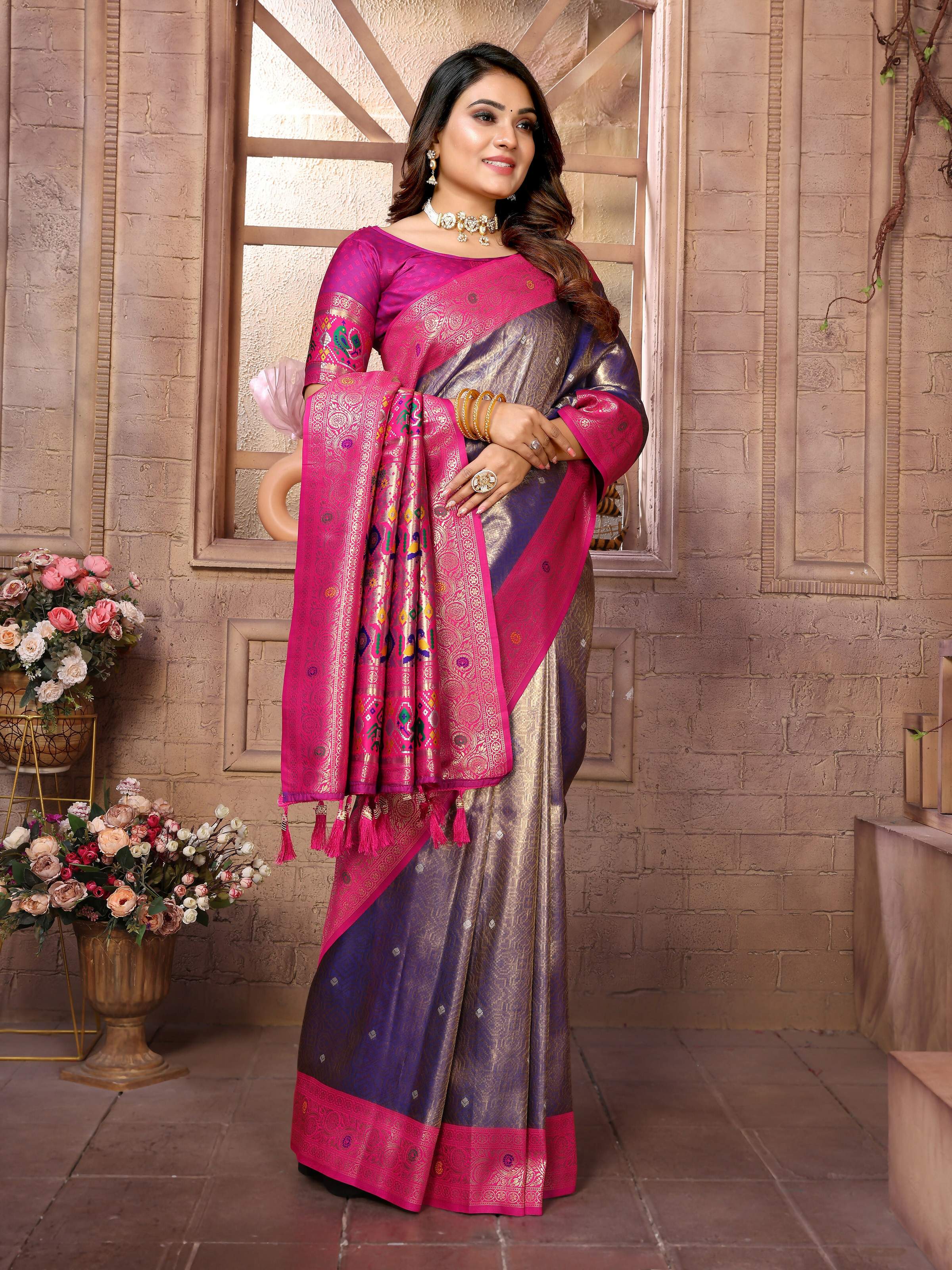 Aastha Fashion Purple Banarasi Tissue Silk Weaving Saree | Grocsy