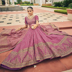 Onion Pink Heavy Viscose Khatli, Embroidery & Mirror Work Unstitched Lehenga Choli - Sisha Keshav | Grocsy