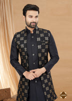 Joban Fashion Men's Black Heavy Art Silk Plain Indowestern | Grocsy