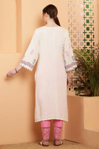Cheera Women Stylish Hand Block Printed Cotton Blend Flared Kurta - Off White | Grocsy