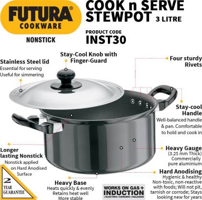 Hawkins Futura Non-stick Stewpot 20 cm Diameter 3 L with Lid (INST30) | Grocsy