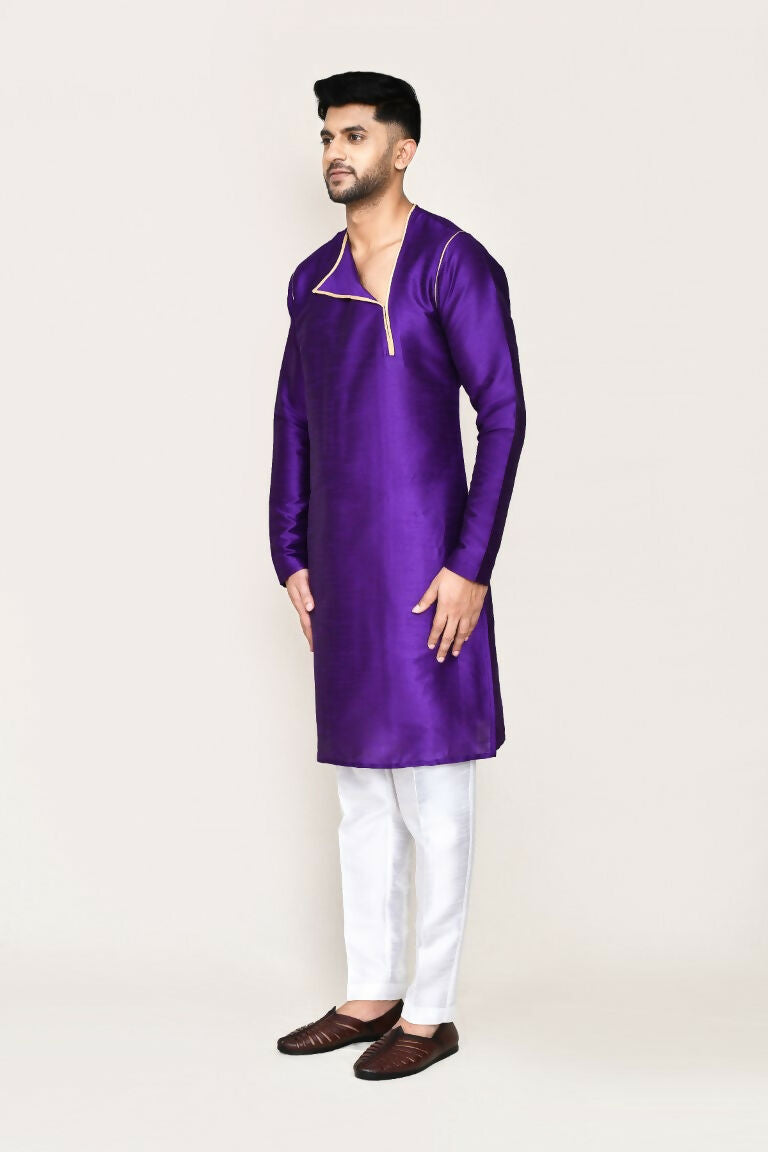 Joban Fashion Purple Colored Art Silk Fabric Kurta With Straight Fit Pant | Grocsy