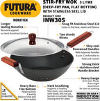 Hawkins Futura Stir Fry Wok with Stainless Steel 27 cm Diameter 3 L (INW30S) | Grocsy