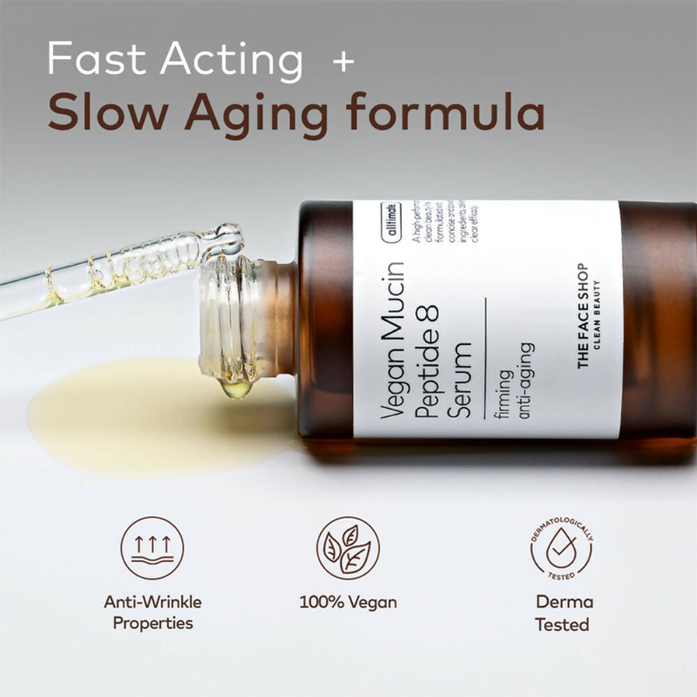 The Face Shop Alltimate Vegan Mucin Peptide 8 Serum - No Snails, Korean, Anti Aging, Hydrating | Grocsy