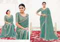 Sea Green Two Tone Satin Silk Handwork Saree with Unstitched Blouse - Norita Varya | Grocsy