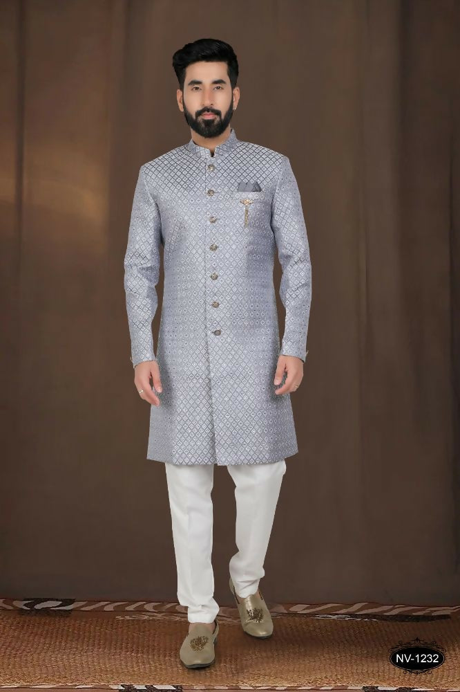 Joban Fashion Men's Grey Woven Jacquard Kurta with Pyjama | Grocsy