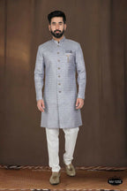 Joban Fashion Men's Grey Woven Jacquard Kurta with Pyjama | Grocsy