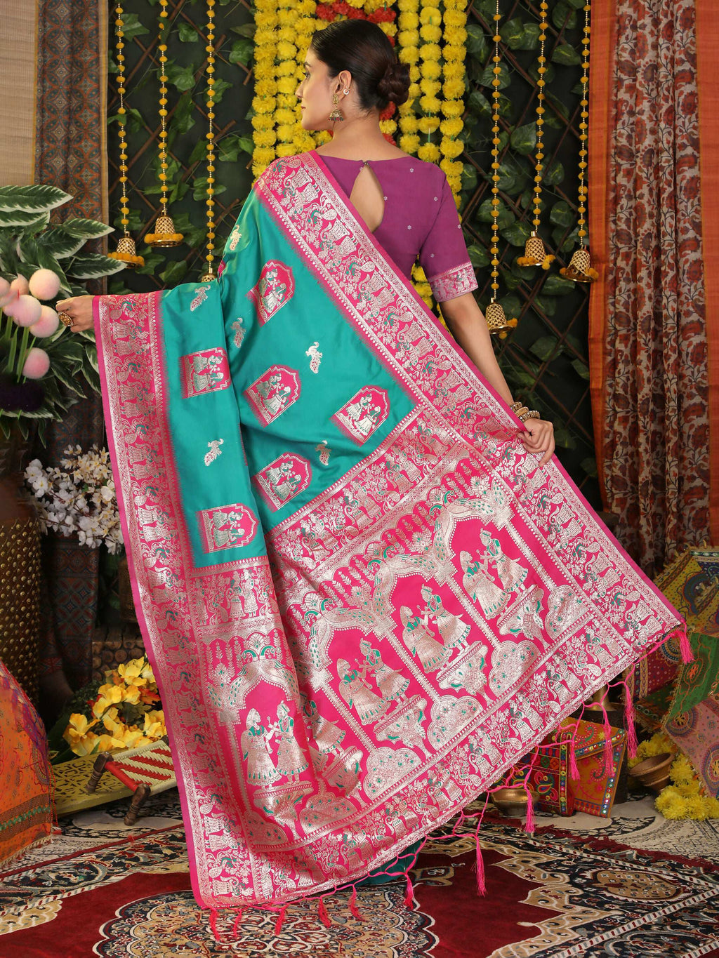 Shree Shyam Fashion Silk Sea Green Saree | Grocsy