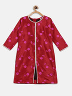 Ahalyaa Red Poly Silk Straight Printed Kids Kurta Palazzo Set For Girls | Grocsy