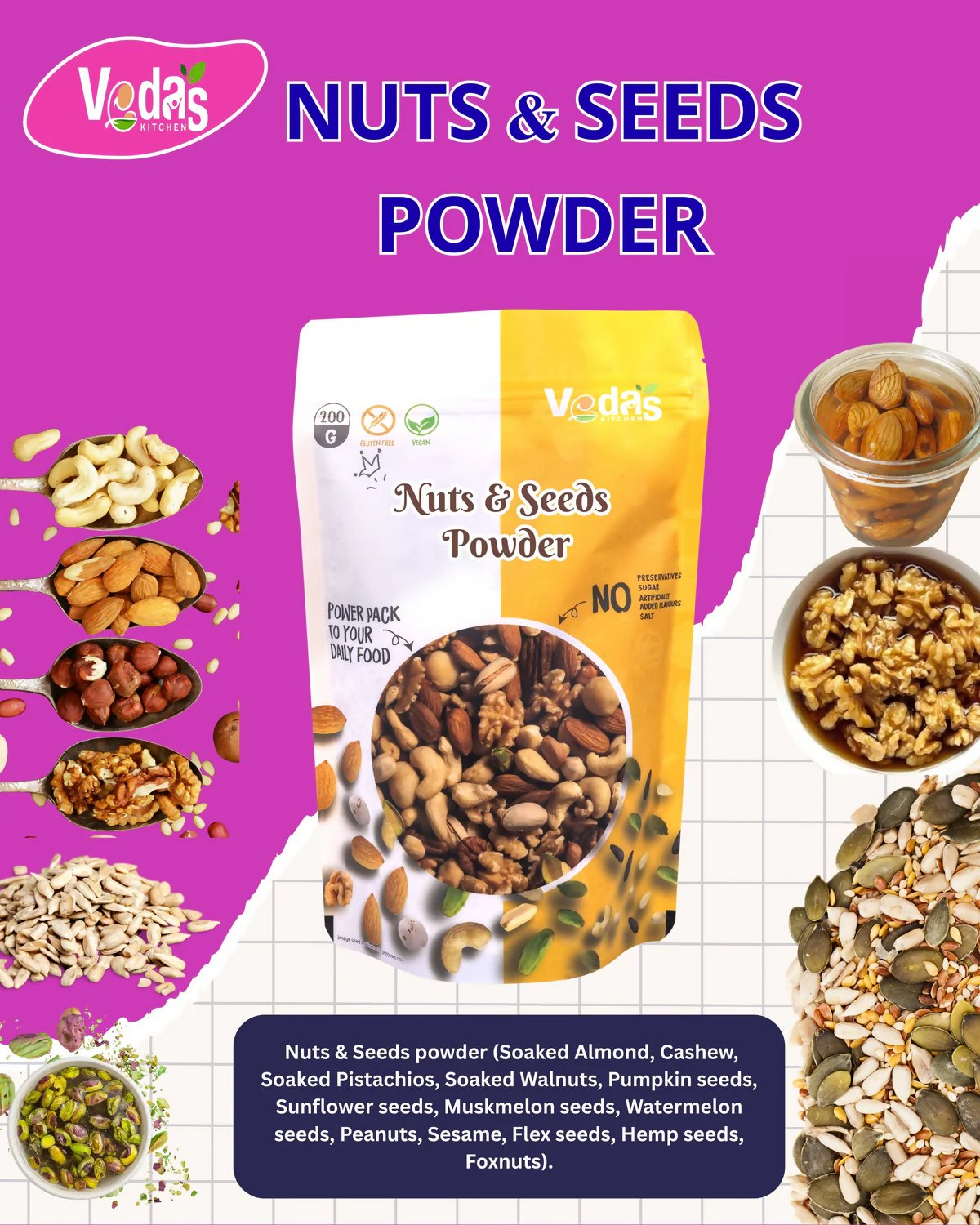 Vedas Kitchen Nuts & Seeds Powder | Grocsy