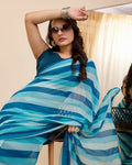Blue Georgette Designer Printed Ready To Wear Saree - Ibiza | Grocsy