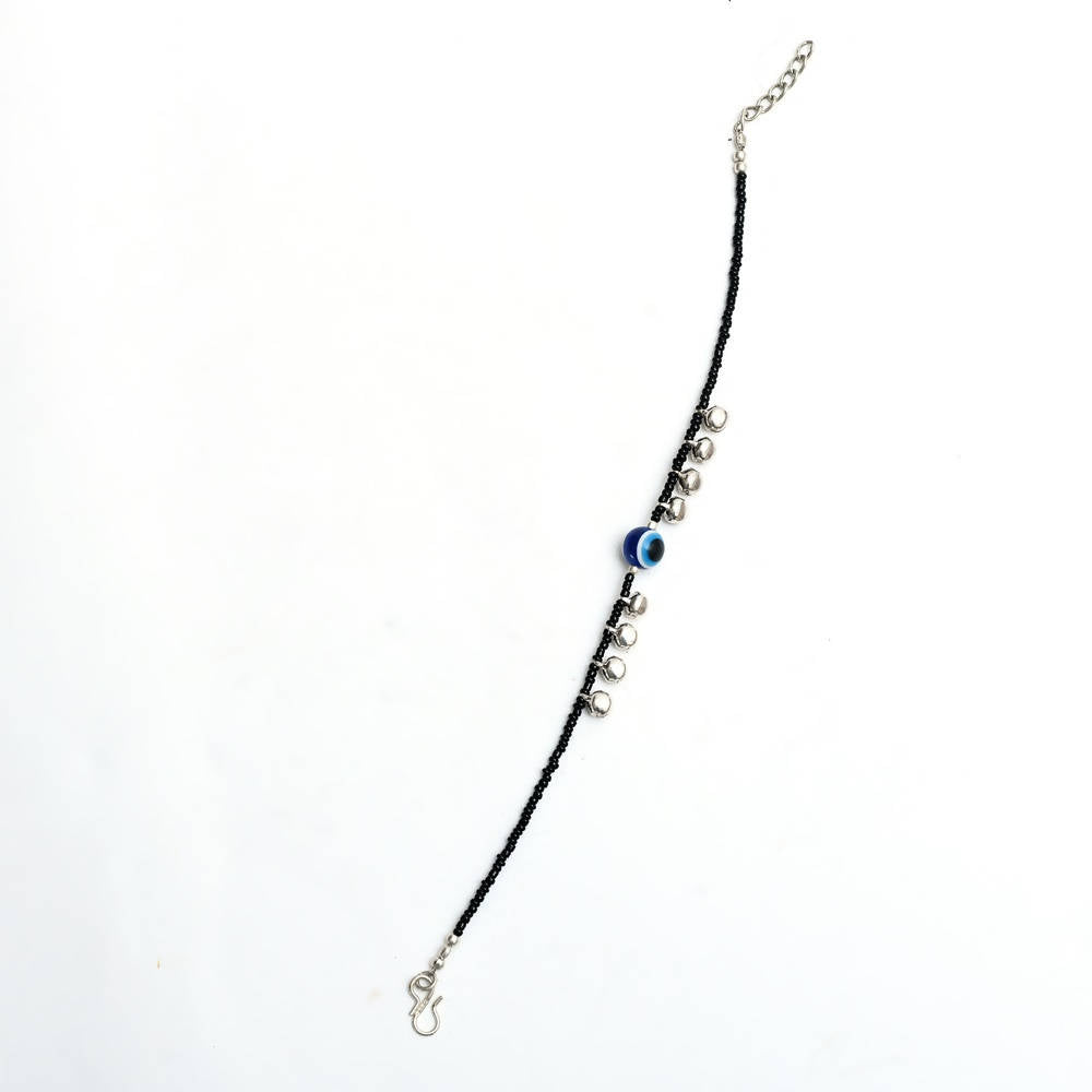 Mominos Fashion Kamal Johar Nazariya Silver/Black Anklets | Grocsy