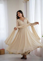 Teeya Creation Womens New Fancy Fox Georgette Heavy Quality Fabric With Handwork Cream Gown Set | Grocsy