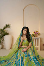 Kesar Fab Green Banarasi Silk Embroidered Lehenga | Grocsy