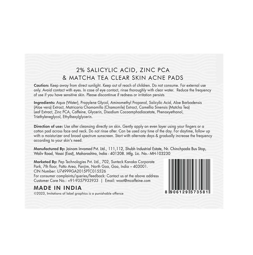 mCaffeine 2% Salicylic Acid Serum Clear Skin Acne Pads - Acne & Oil Control with Matcha Tea | Grocsy