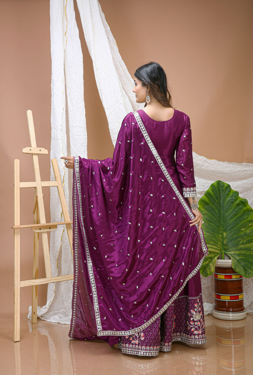 Lehenga Mart Designer Sharara Suit With Kurta, Sharara, Dupatta For Women-Wine | Grocsy