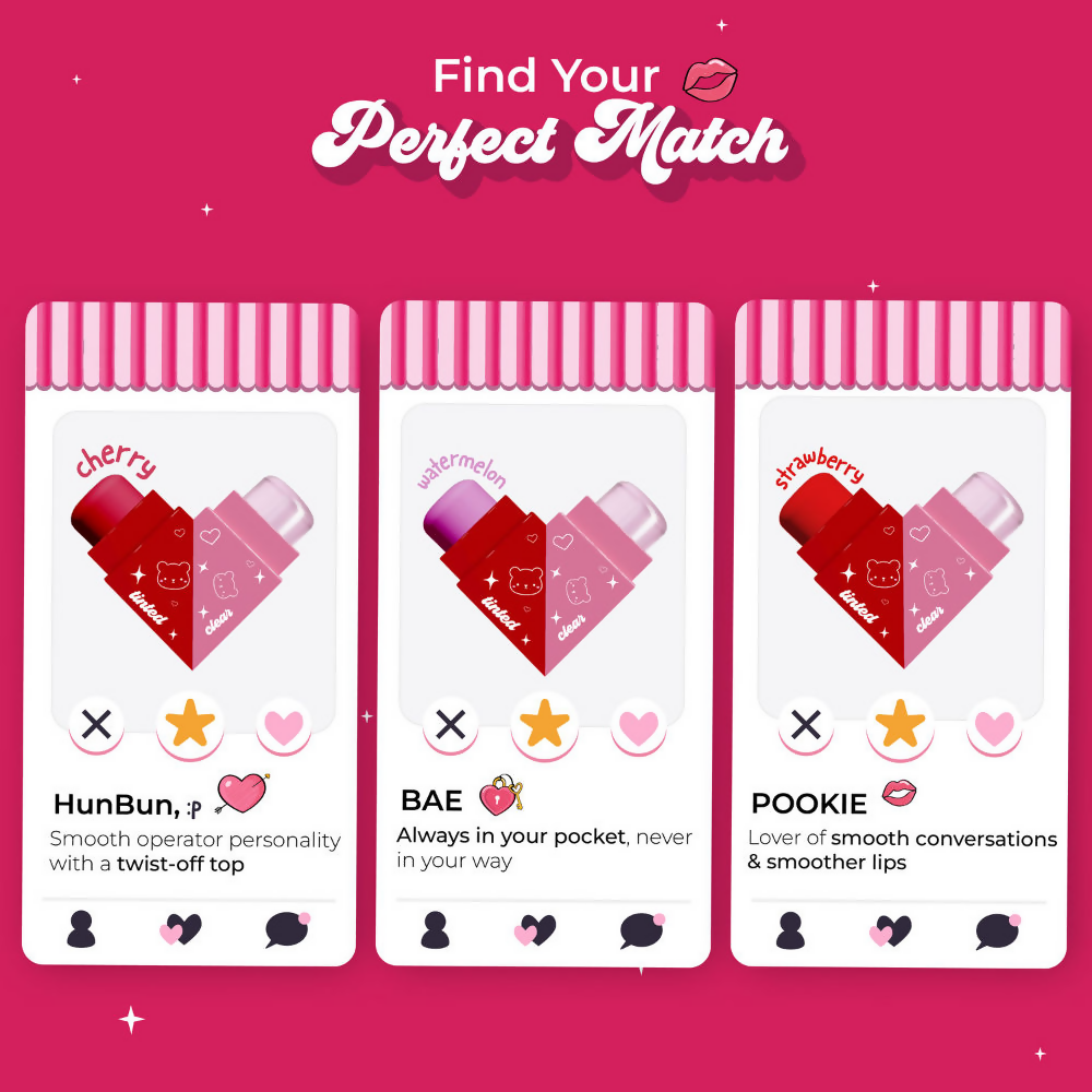 Blue Heaven Love Duo 2-In-1 Clear & Tinted Lip Balm - Hunbun (Clear+ Cherry) | Grocsy