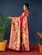 Jyoti Fashion Women's Red Paithani Silk Zari Woven Saree with Blouse | Grocsy