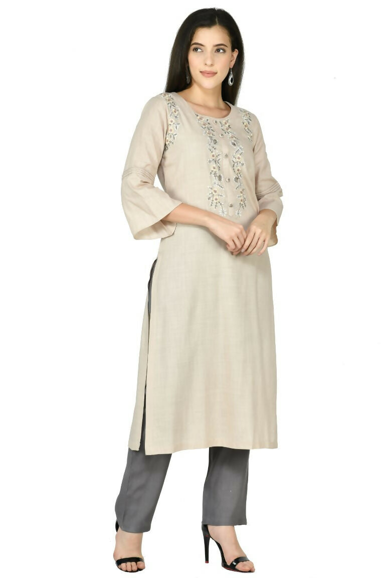 Joban Fashion Beige Cotton Rayon Kurta Set | Grocsy