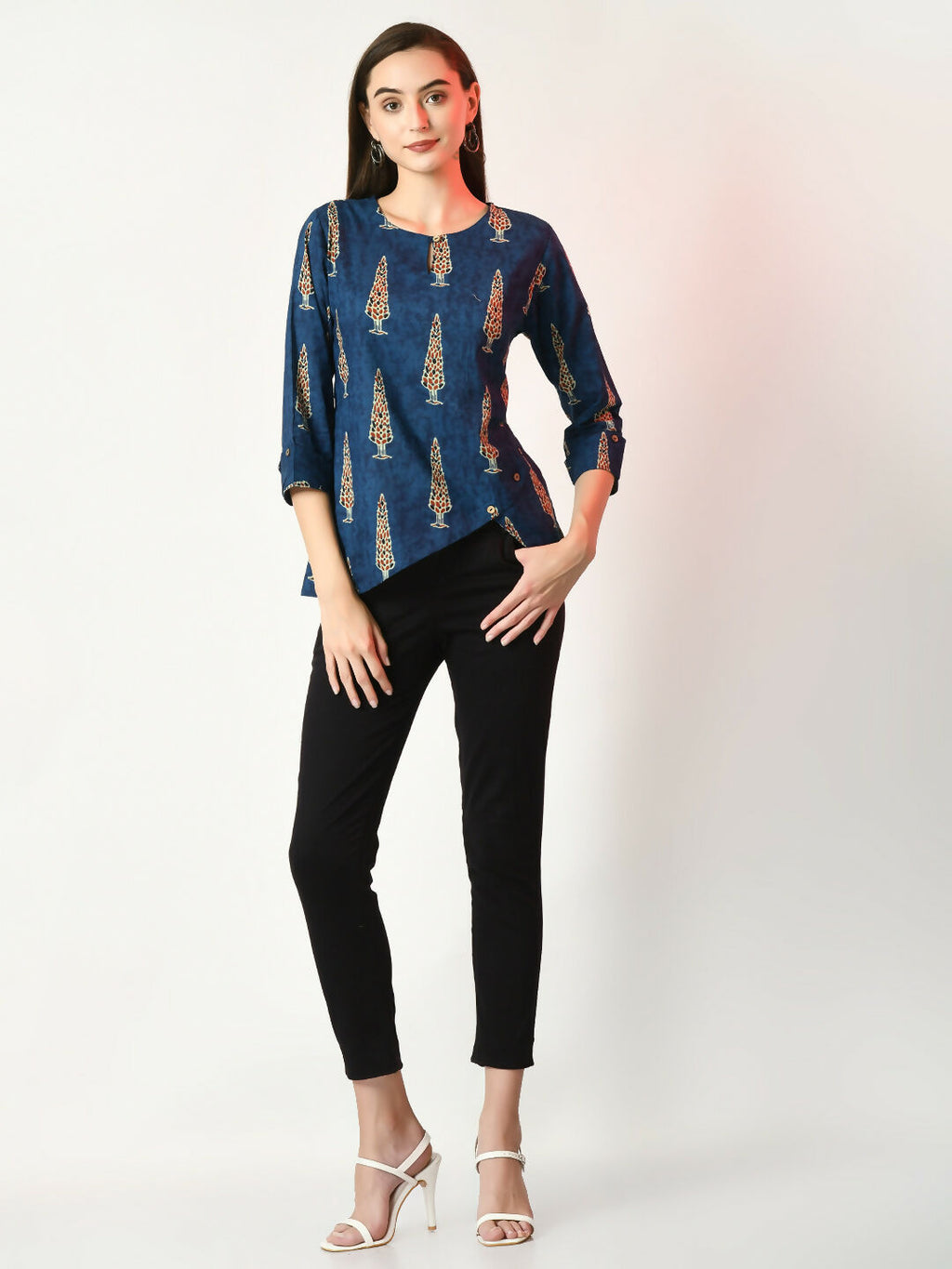 Myshka Women's Blue Printed Top | Grocsy