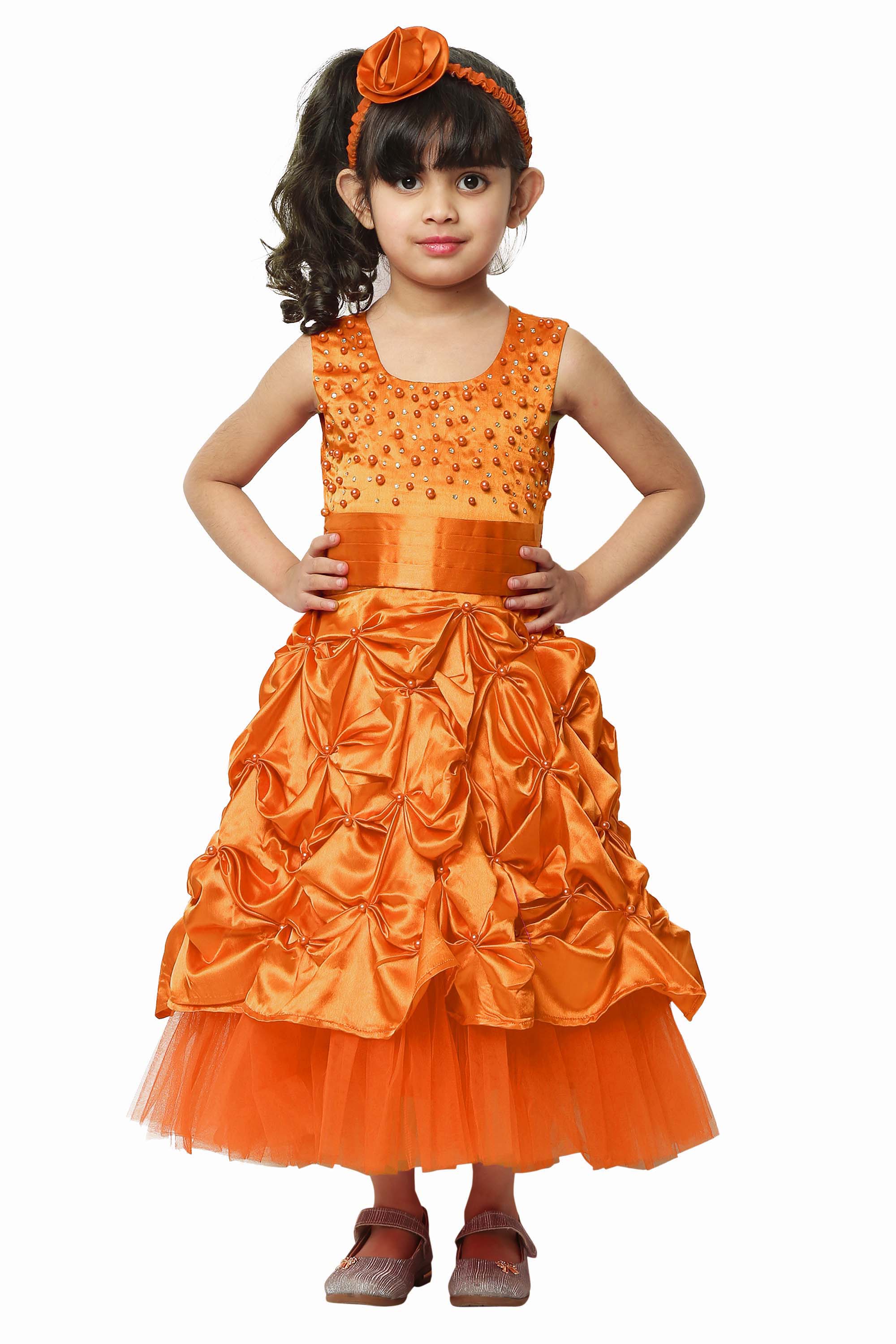 Asmaani Kids Party Wear Stylish Dresses, Perfect for Parties, Functions & Vacations - Orange | Grocsy