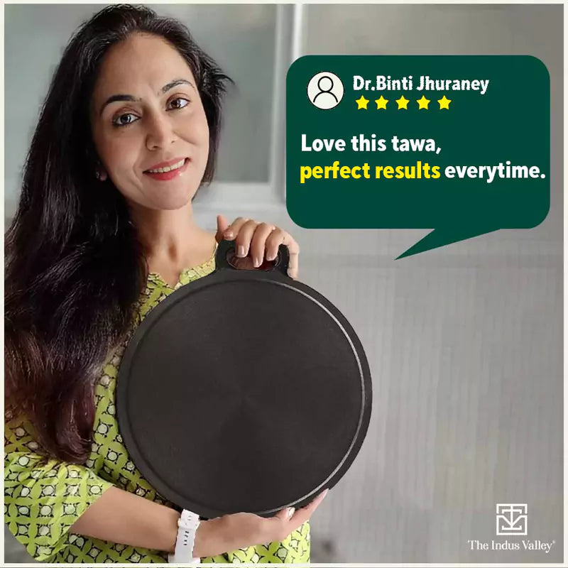The Indus Valley Super Smooth Cast Iron Tawa,Pre-seasoned, Nonstick, 100% Pure, Toxin-free, Induction, 28/30.5cm, 2.8/2.9kg | Grocsy