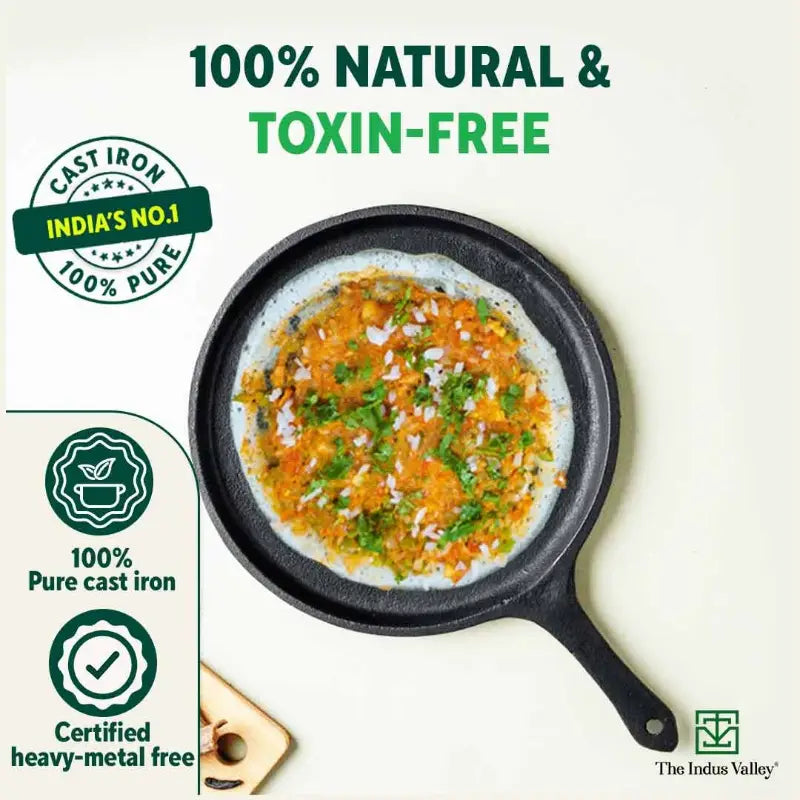 The Indus Valley CASTrong Cast Iron Cookware Set: Tawa+ Kadai+ Frypan, Kitchen Set for Home, Pre-seasoned, 100% Pure, Induction, Tadka Pan | Grocsy